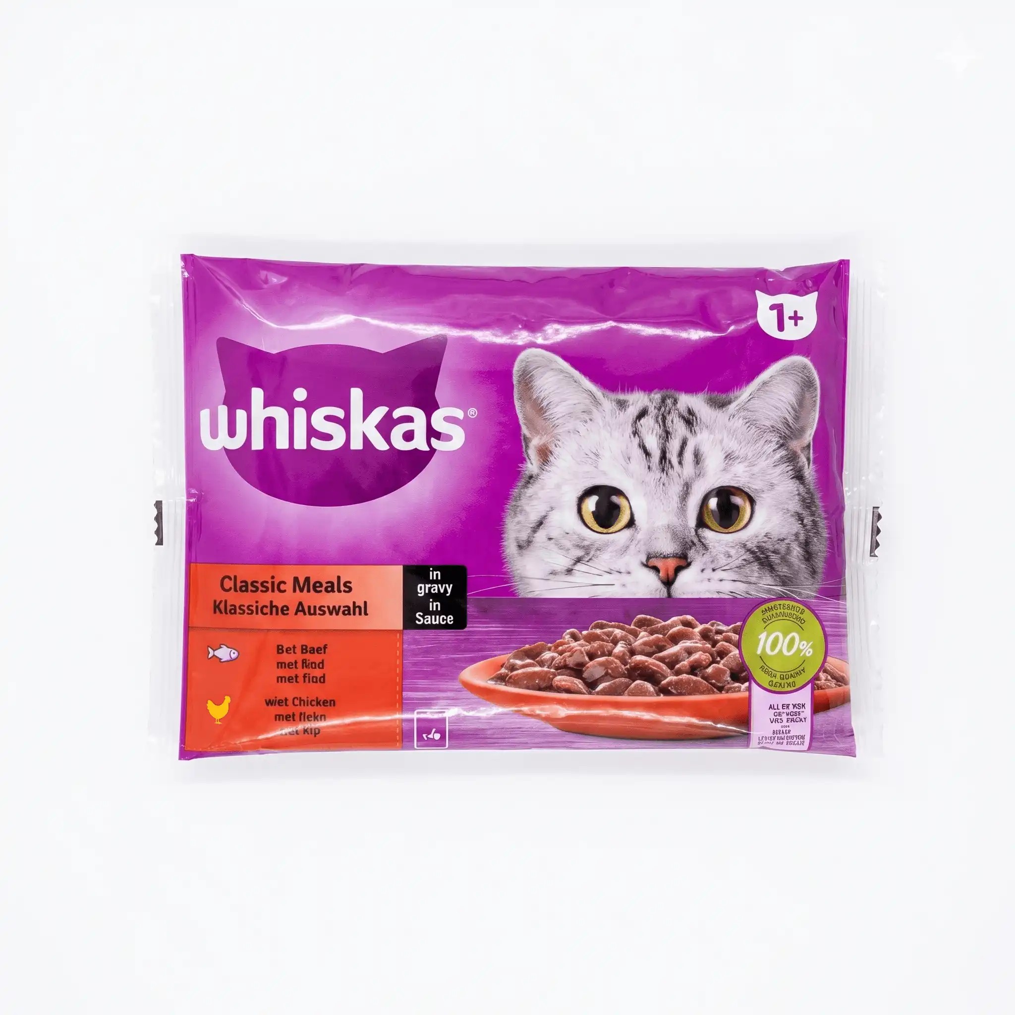 Whiskas 1+ Repas Classiques – Poulet & Bœuf en Sauce. 85g
