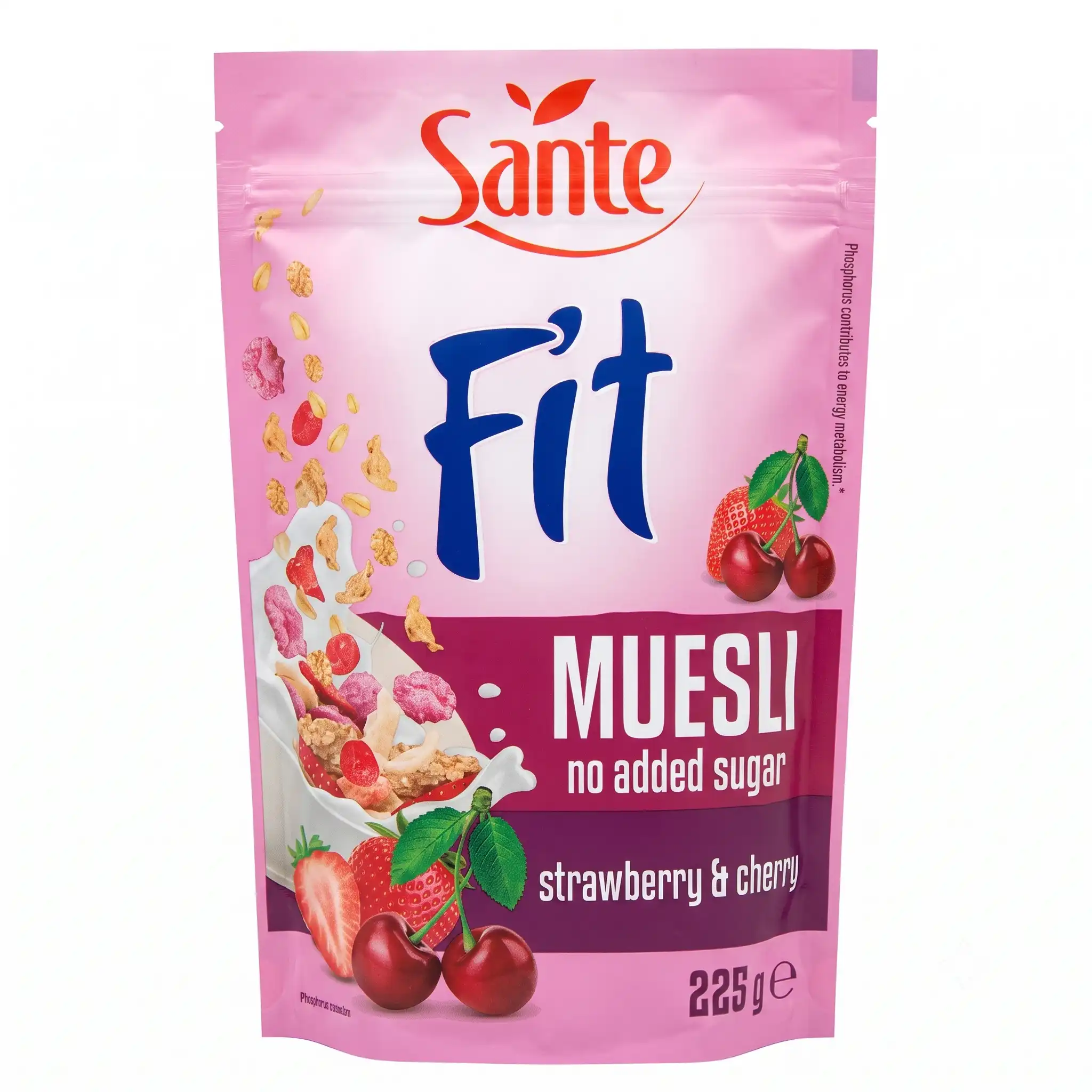 Céréales Muesli Fit aux Fraises et Cerises Sans Sucre Ajouté Santé 225G