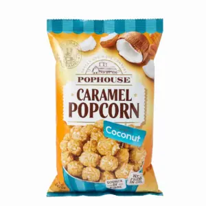 pop-corn au caramel avec de la noix de coco