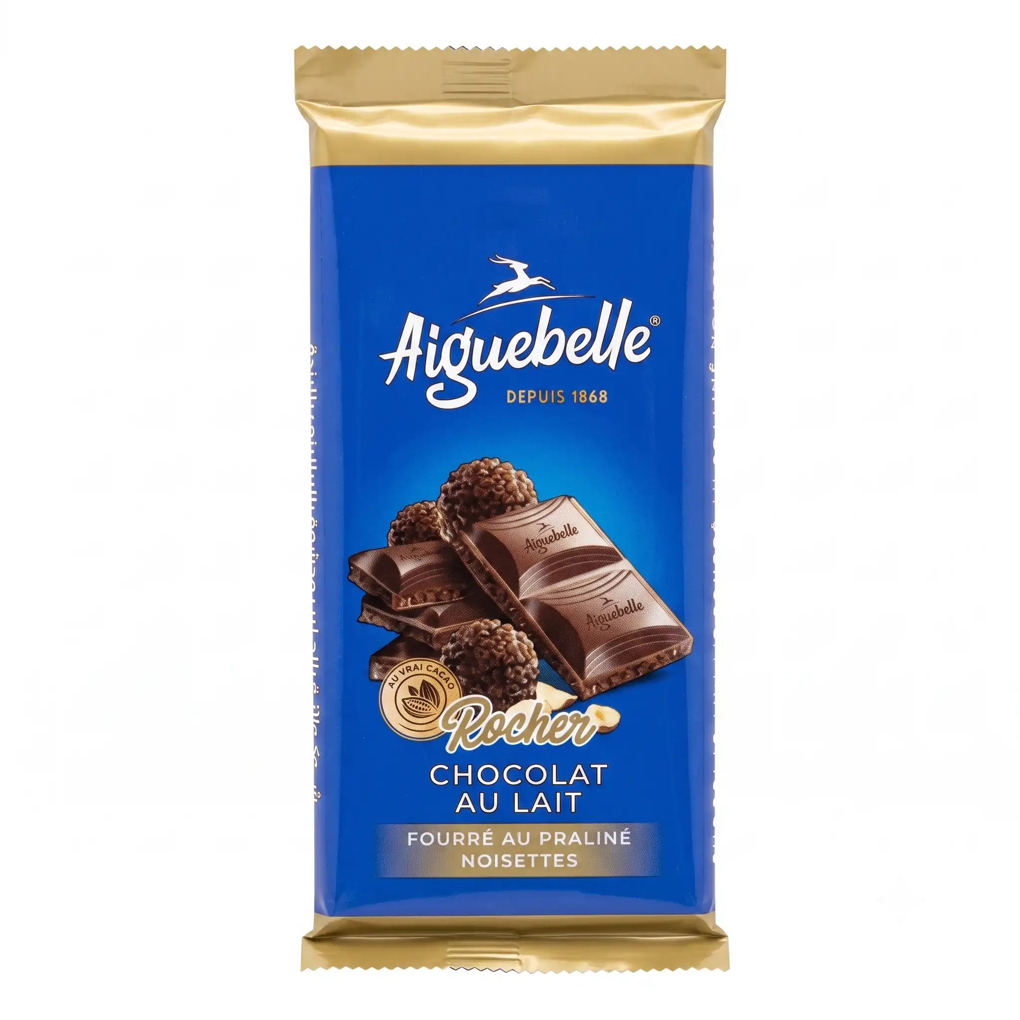 tablette de chocolat au lait Rocher fourré au praliné noisettes Aiguebelle