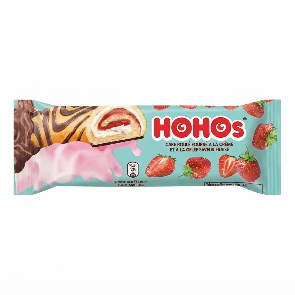 Hohos Cake Roulé Fourré à la Crème et à la Gelée Saveur Fraise.