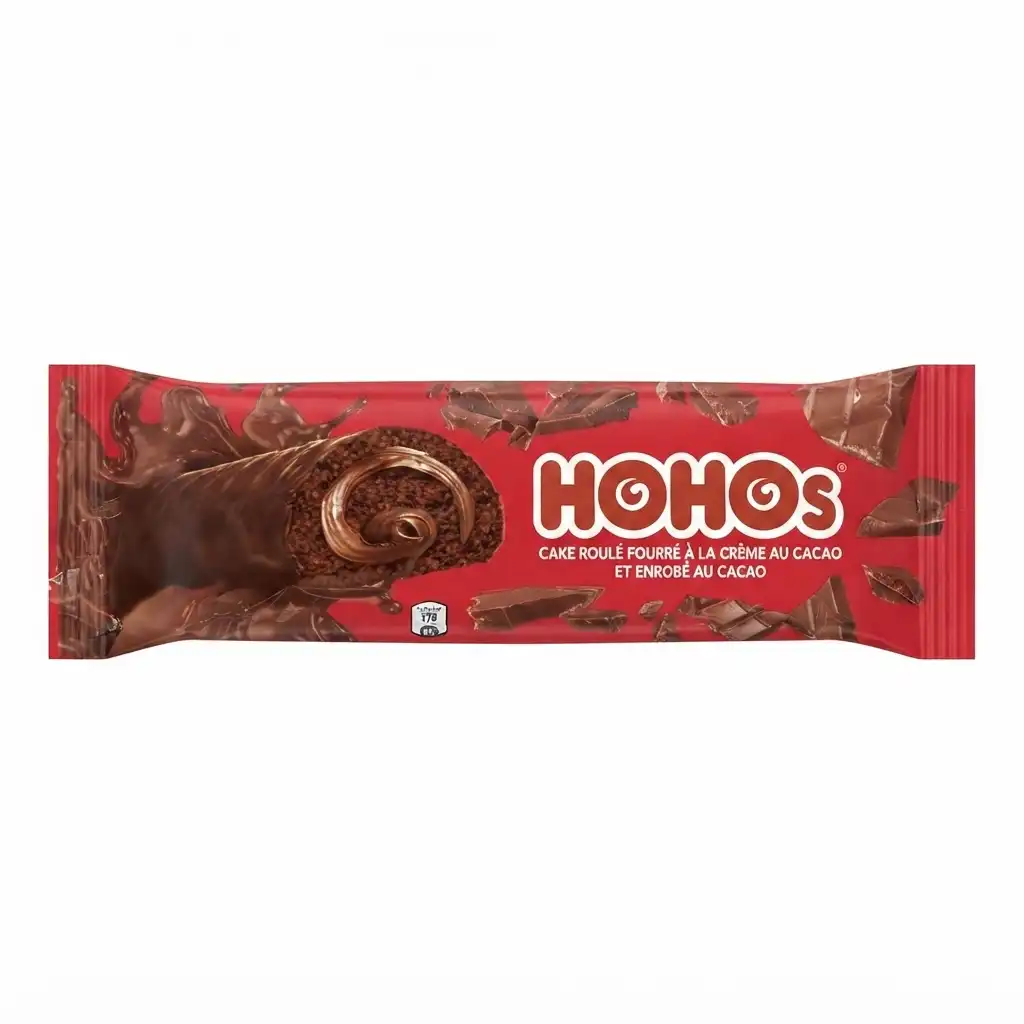 cake roulé fourré à la crème au cacao et enrobé au cacao Hohos